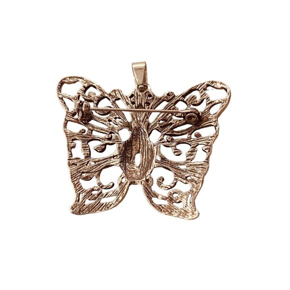 Silvertone Butterfly Pendant Brooch Purple Jewel 1.5" Filigree Style - Picture 6 of 14
